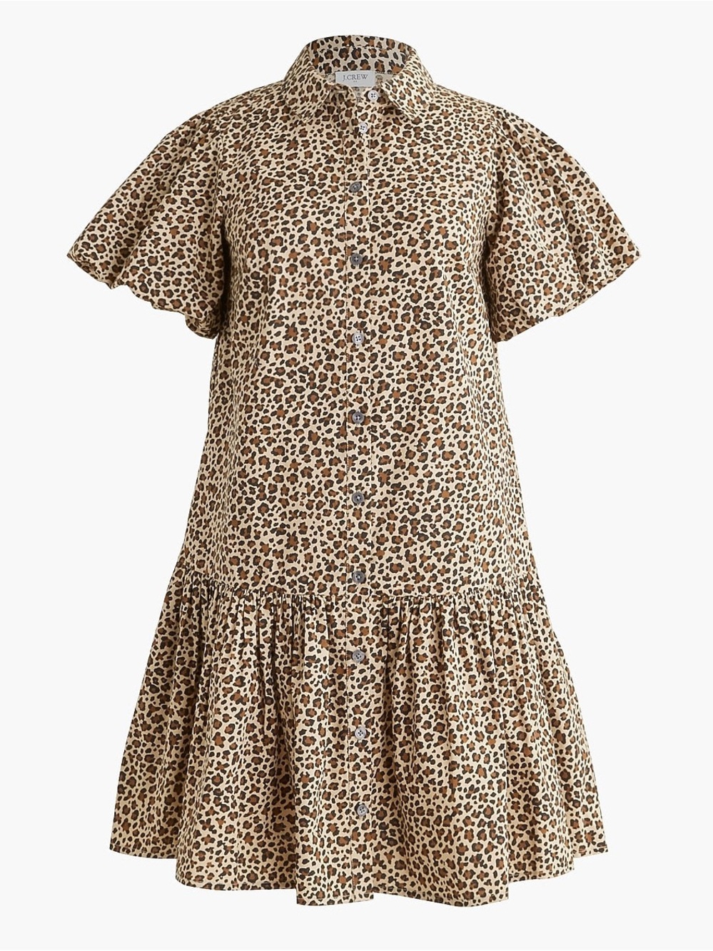 J. Crew Beige and Brown Leopard Print Tiered Shirt Dress